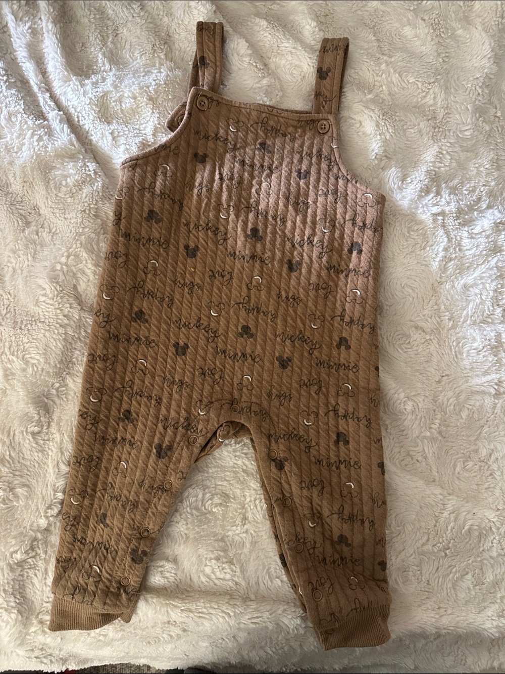 Disney Brown Quilted Mickey Romper Overalls